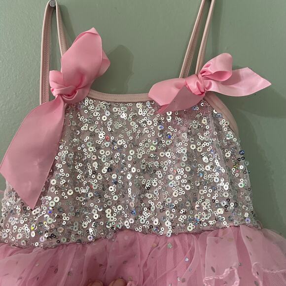 Soft Pink and Silver Sequin Dress w/ Bows - Little Girls Small - Picture 2 of 6